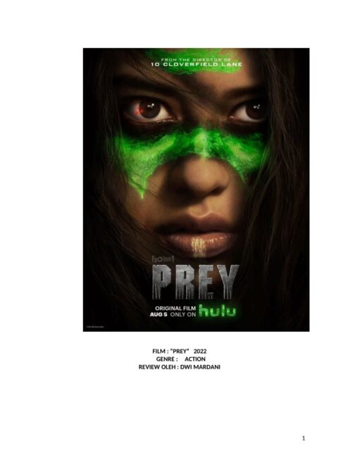 Poster of the 2022 action film “Prey,” showing a young Indigenous woman with green war paint across her eyes, staring intensely forward.
